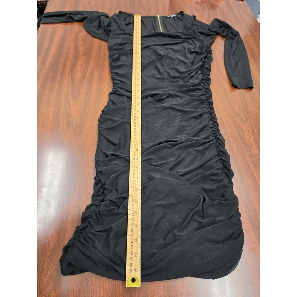 Fashion Nova Dress Plus Size 1X Black Sheer Mesh Overlay Ruched Long Sleeve Zip - Picture 6 of 6